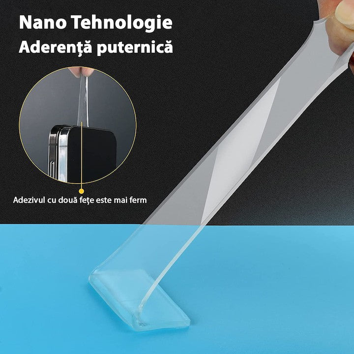Banda Dublu Adeziva Transparenta, Tehnologie Nano Reutilizabila si Lavabila, Rezistenta la Apa, Fara Urme, Silicon, 30mm x 1mm x 5m