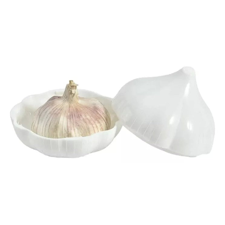 Cutie Alimentară pentru Depozitare Usturoi și Legume, Formă Tematică cu Închidere prin Răsucire, Plastic Rezistent, 350 ml, 9 x 9 x 9 cm, Alb