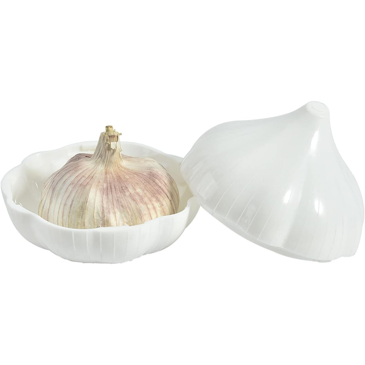 Cutie Alimentară pentru Depozitare Usturoi și Legume, Formă Tematică cu Închidere prin Răsucire, Plastic Rezistent, 350 ml, 9 x 9 x 9 cm, Alb