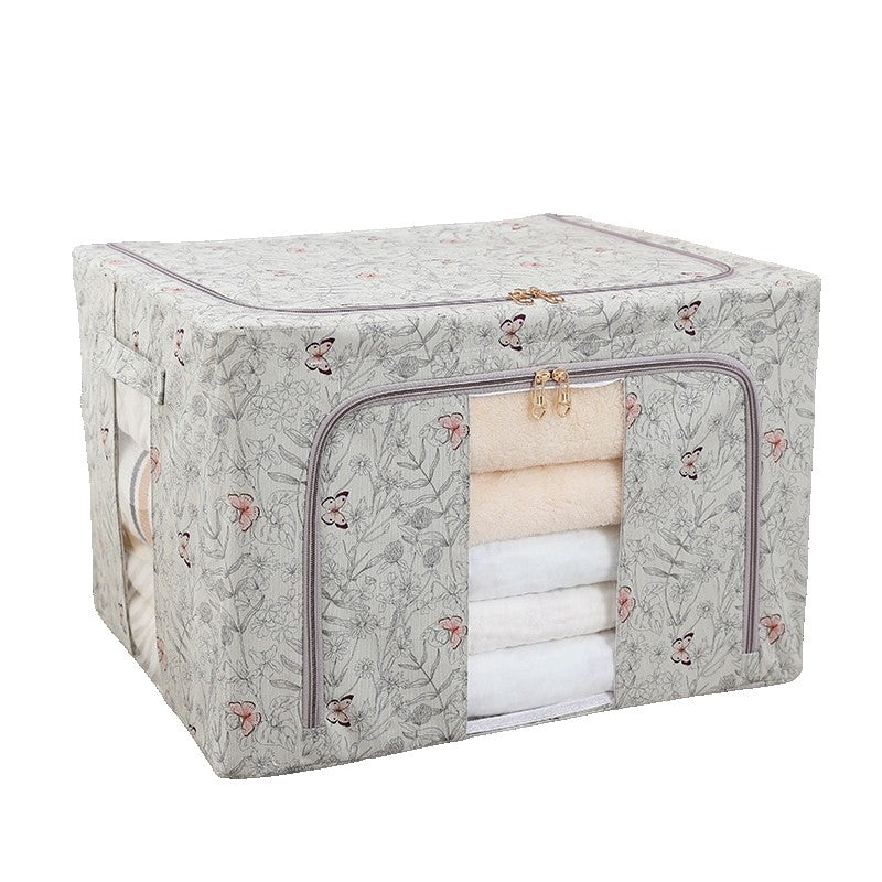 Cutie Depozitare Haine si Lenjerii, Pliabila cu Cadru Metalic si Fereastra, Material Textil, 66L, Model Fluturasi, Gri, 50 x 40 x 33 cm