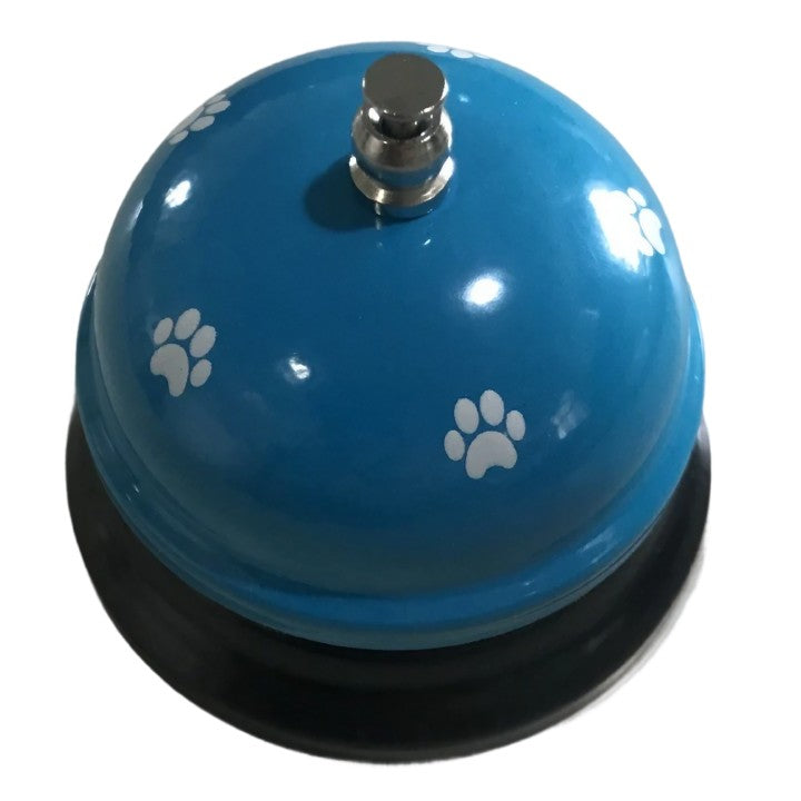 Clopotel Metalic pentru Dresaj Animale si Receptie, Design Labuta, Metal si Plastic, Albastru cu Alb, 7.5x7.5x6.5 cm