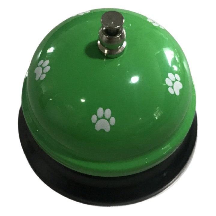 Clopotel Multifunctional Pentru Dresaj Animale, Receptie Sau Restaurant, Metal Si Plastic, Verde Cu Imprimeu Labuta, 7.5x7.5x6.5 cm