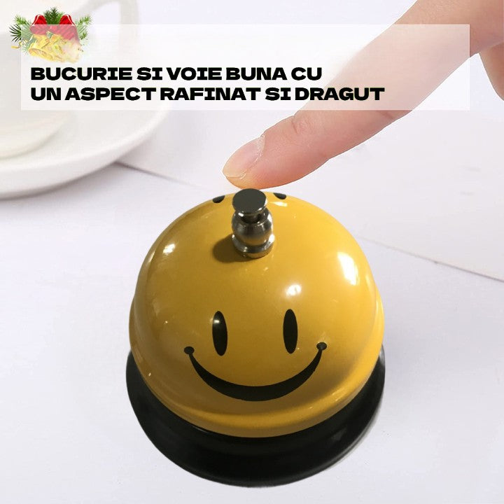 Clopotel Receptie Multifunctional, Imprimeu Smiley Face, Metal si Plastic, Pentru Restaurant, Cafenea si Birou, 7.5x7.5x6.5 cm, Galben