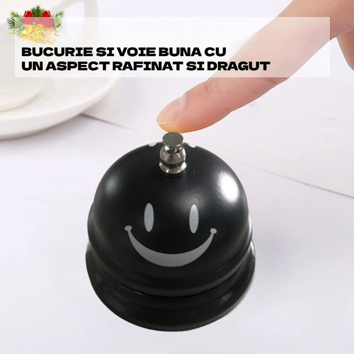 Clopotel Receptie Multifunctional, Imprimeu Smiley Face, Metal si Plastic, Pentru Restaurant, Cafenea si Hotel, Negru, 7.5x7.5x6.5 cm