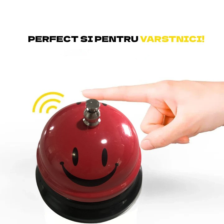 Clopotel De Receptie Si Masa, Metalic Cu Imprimeu Smiley Face, Sonerie Service Pentru Restaurant Sau Hotel, Rosu, 7.5x7.5x6.5 cm