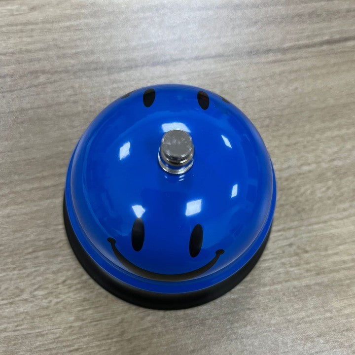 Clopotel Receptie Multifunctional, Metalic cu Baza Plastic, Design Smiley Face, Albastru, 7.5x7.5x6.5 cm
