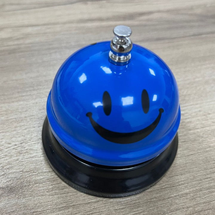 Clopotel Receptie Multifunctional, Metalic cu Baza Plastic, Design Smiley Face, Albastru, 7.5x7.5x6.5 cm