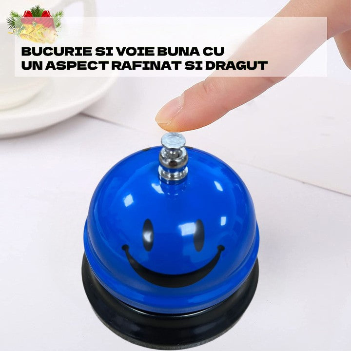 Clopotel Receptie Multifunctional, Metalic cu Baza Plastic, Design Smiley Face, Albastru, 7.5x7.5x6.5 cm