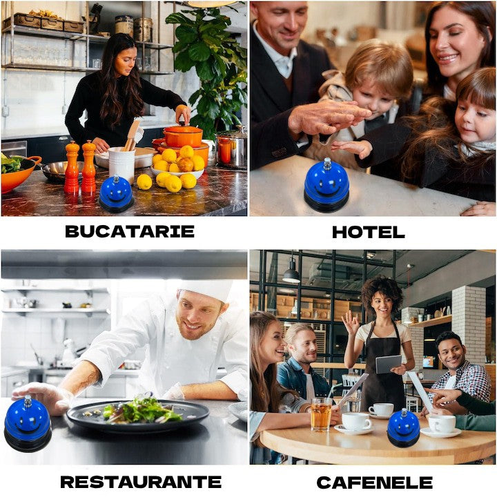 Clopotel Receptie Multifunctional, Metalic cu Baza Plastic, Design Smiley Face, Albastru, 7.5x7.5x6.5 cm