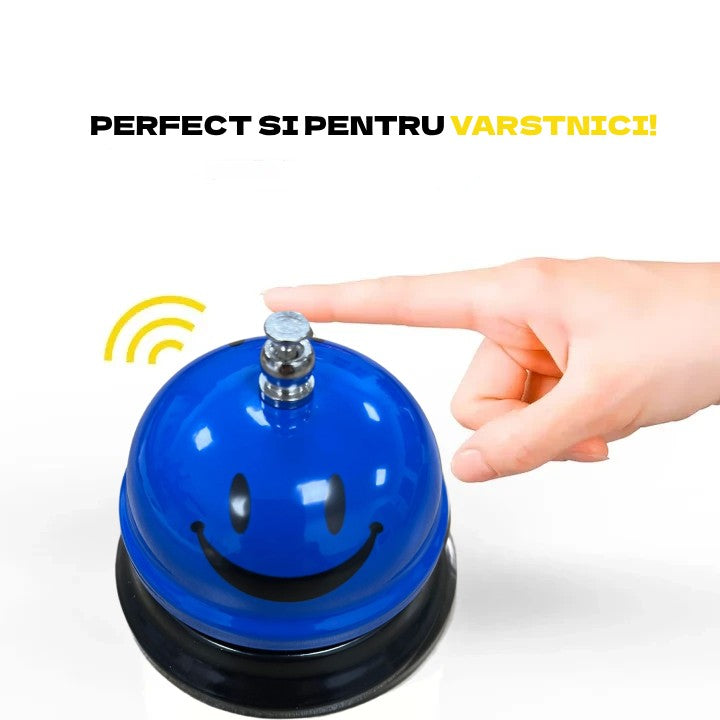 Clopotel Receptie Multifunctional, Metalic cu Baza Plastic, Design Smiley Face, Albastru, 7.5x7.5x6.5 cm