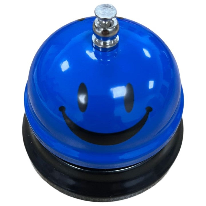 Clopotel Receptie Multifunctional, Metalic cu Baza Plastic, Design Smiley Face, Albastru, 7.5x7.5x6.5 cm