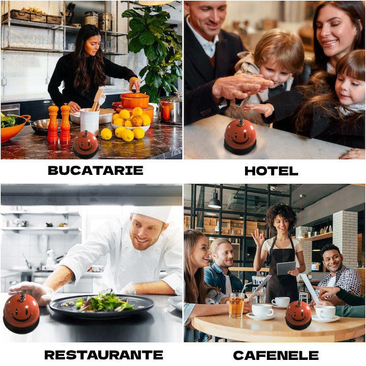 Clopotel de Receptie si Restaurant, Design Smiley Face, Metal si Plastic, Portocaliu, 7.5x7.5x6.5 cm
