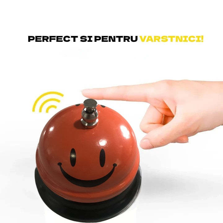 Clopotel de Receptie si Restaurant, Design Smiley Face, Metal si Plastic, Portocaliu, 7.5x7.5x6.5 cm