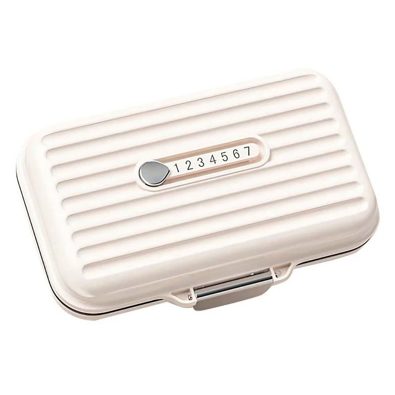 Organizator Medicamente Portabil, Cutie Pastile cu 7 Compartimente, Sistem Inchidere Metalica, Format Compact pentru Calatorii, Bej, 11x7.2x3.5 cm