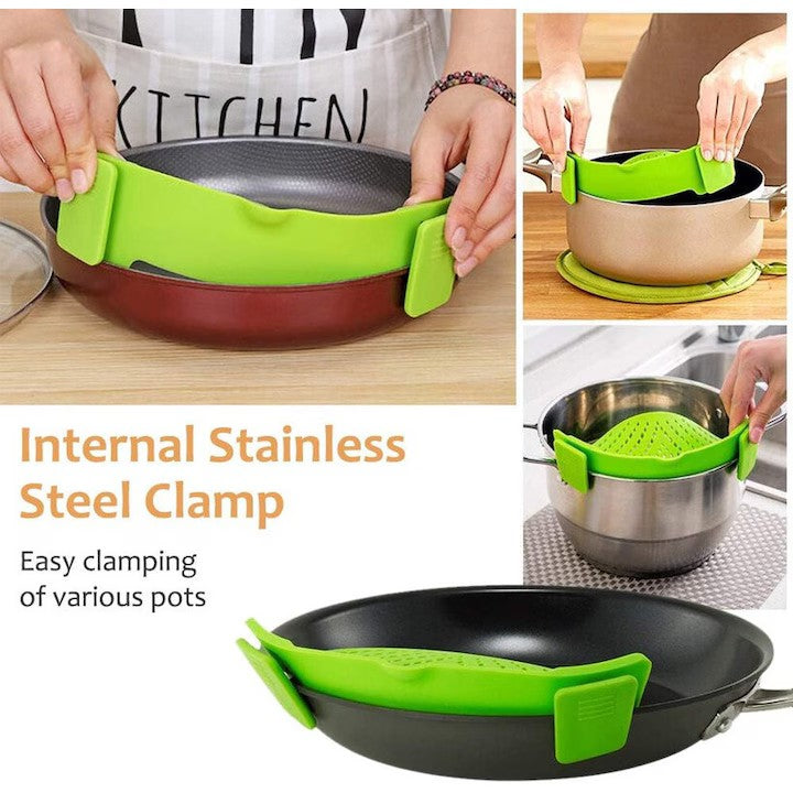 Strecuratoare Universala pentru Vase cu Fixare Clip, Filtru Silicon Rezistent la Caldura pentru Paste si Legume, Design Compact, 23x12.5x6.7 cm, Verde