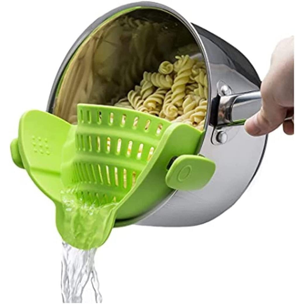 Strecuratoare Universala pentru Vase cu Fixare Clip, Filtru Silicon Rezistent la Caldura pentru Paste si Legume, Design Compact, 23x12.5x6.7 cm, Verde