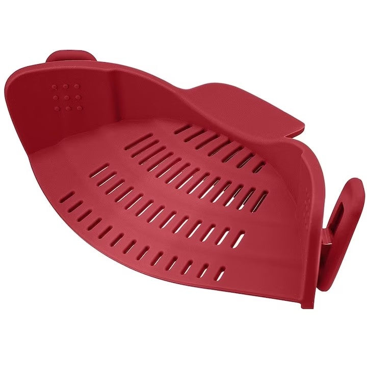 Strecuratoare Universala pentru Vase cu Fixare Clip, Filtru din Silicon Rezistent la Caldura pentru Paste si Legume, Rosu, 23x12.5x6.7 cm