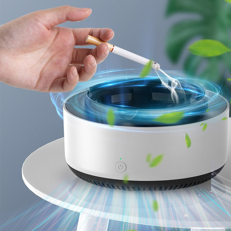 Scrumiera Multifunctionala cu Purificator de Aer, Sistem de Absorbtie Fum, Incarcare USB, Design Portabil, Plastic Rezistent, 14.5 x 14 x 7.5 cm, Gri