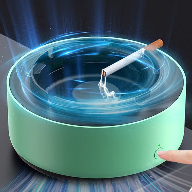 Scrumiera Multifunctionala cu Purificator de Aer, Sistem de Absorbtie Fum si Incarcare USB, Filtrare Activa, Plastic ABS, 14.5 x 14 x 7.5 cm, Verde