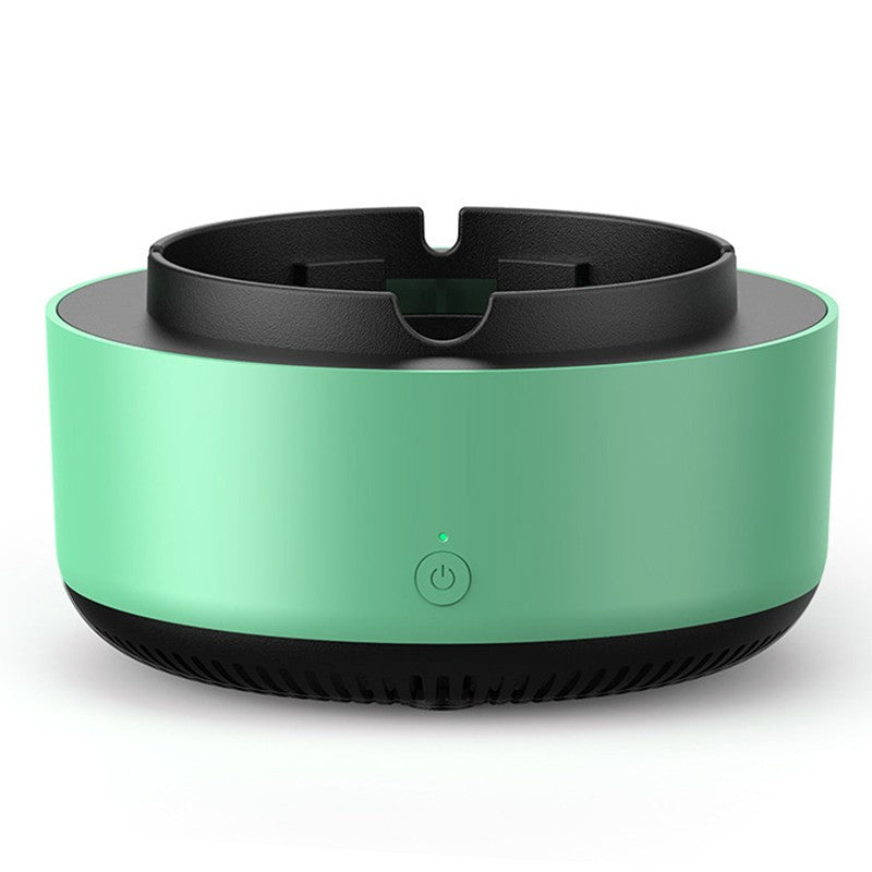 Scrumiera Multifunctionala cu Purificator de Aer, Sistem de Absorbtie Fum si Incarcare USB, Filtrare Activa, Plastic ABS, 14.5 x 14 x 7.5 cm, Verde