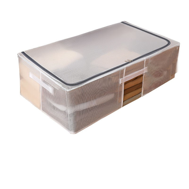 Cutie Depozitare Haine si Incaltaminte, Organizator Pliabil cu Fermoar Bidirectional si Manere, Plasa PVC Impermeabila, 80 x 47 x 24 cm, Transparenta