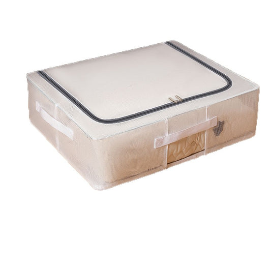 Cutie Depozitare Pantofi si Haine, Organizator sub Pat cu Fermoar Bidirectional, Plasa PVC Impermeabila, Pliabila cu Manere Laterale, Transparent, 50 x 40 x 15 cm