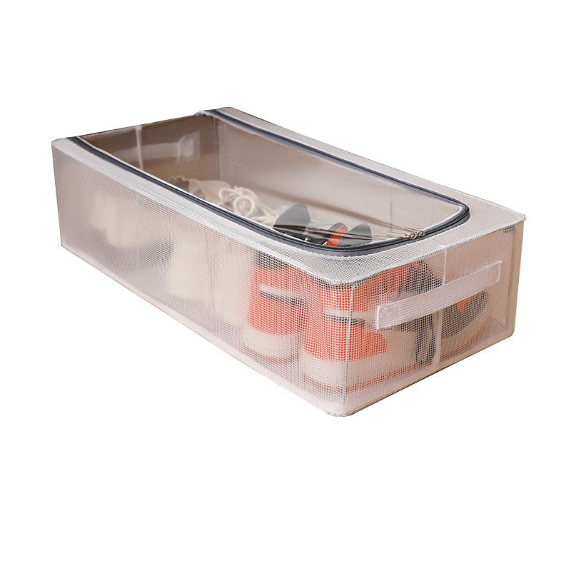 Cutie Depozitare Pantofi si Haine, Organizator Pliabil cu Cadru de Otel si Fermoar Bidirectional, Plasa PVC Impermeabila, 60 x 30 x 15 cm, Transparenta