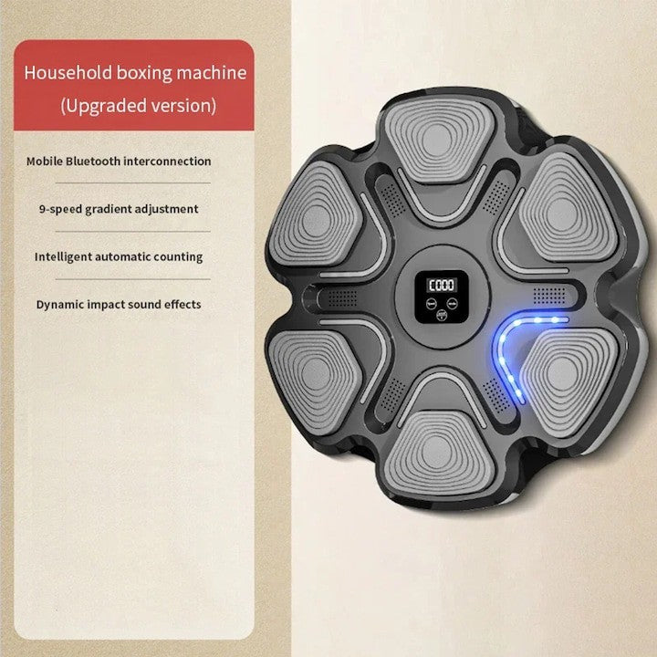 Aparat Box Inteligent Cu Muzica, Antrenament Interactiv Cu Bluetooth Si Iluminare LED, Montare Pe Perete, Include Manusi Adulti, Negru, 38 x 27 x 32 cm