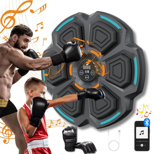 Tinta Box Inteligenta Muzicala, Aparat Antrenament cu Bluetooth si Joc Lumini LED, Montaj Perete, 6 Zone Impact, Plastic ABS si Spuma, 42 cm, Negru, Manusi Incluse