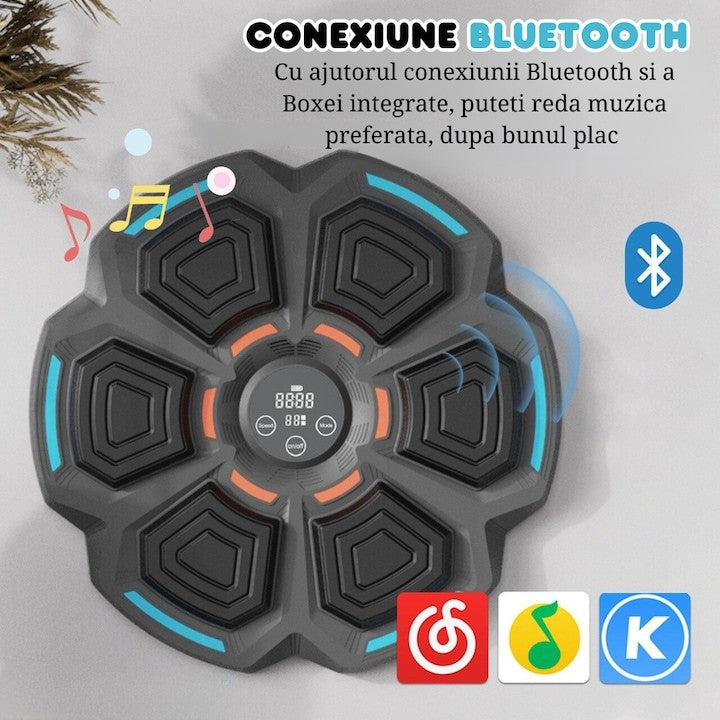 Tinta Box Inteligenta Muzicala, Aparat Antrenament cu Bluetooth si Joc Lumini LED, Montaj Perete, 6 Zone Impact, Plastic ABS si Spuma, 42 cm, Negru, Manusi Incluse