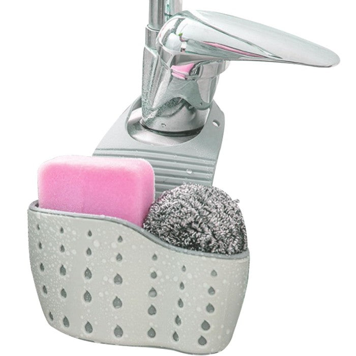 Suport Scurgere Chiuveta pentru Burete si Laveta, Organizator Bucatarie cu Orificii Drenaj, Curea Reglabila, Plastic Flexibil, Verde, 15 x 5 x 21 cm