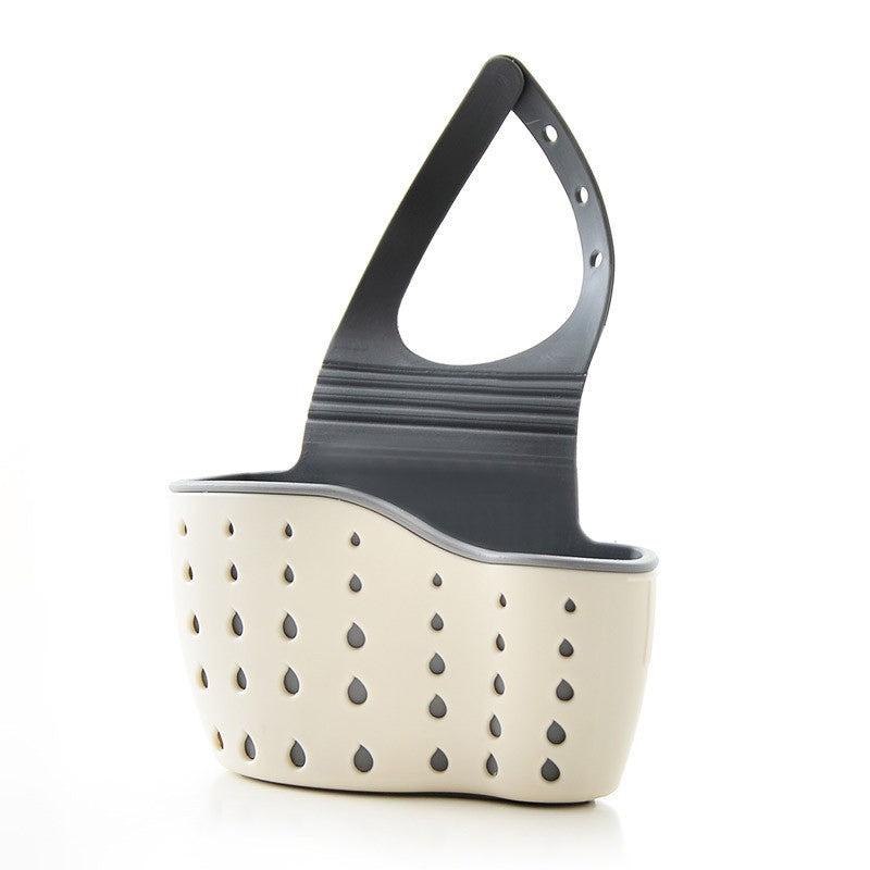 Suport Scurgere pentru Burete si Laveta, Organizator Chiuveta cu Curea Reglabila si Orificii Drenaj, Plastic Flexibil, Bej, 15x5x20 cm