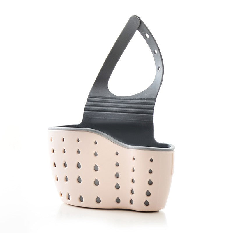 Suport Scurgere pentru Burete si Laveta, Organizator Chiuveta cu Orificii de Ventilare si Curea Reglabila, Plastic Flexibil, Roz, 15 x 5 x 21 cm