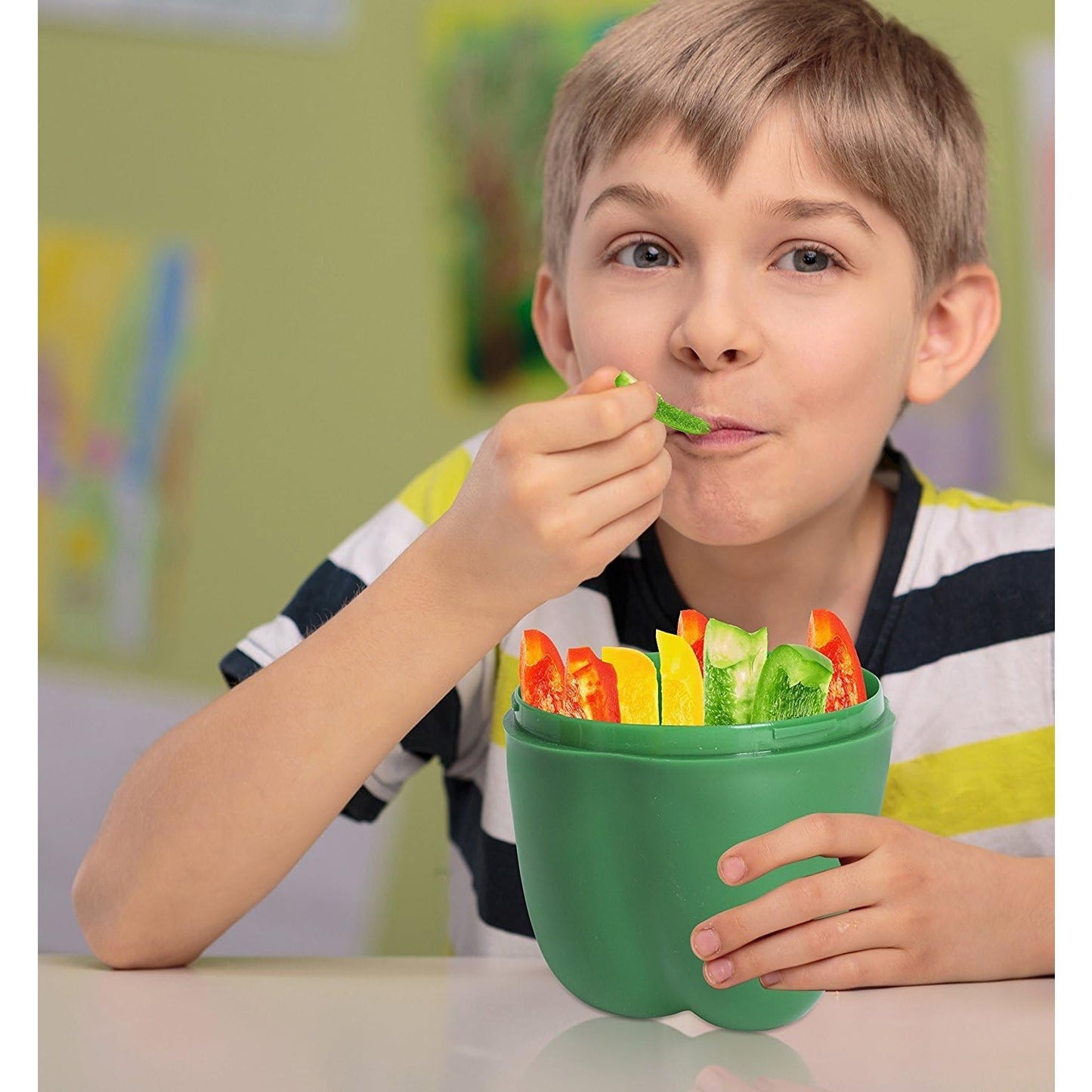 Cutie Alimentara Pentru Depozitare Si Prospetime, Model Ardei Cu Inchidere Prin Rasucire, Plastic Durabil, 350 ml, 9.8 x 9.8 x 10.7 cm, Verde