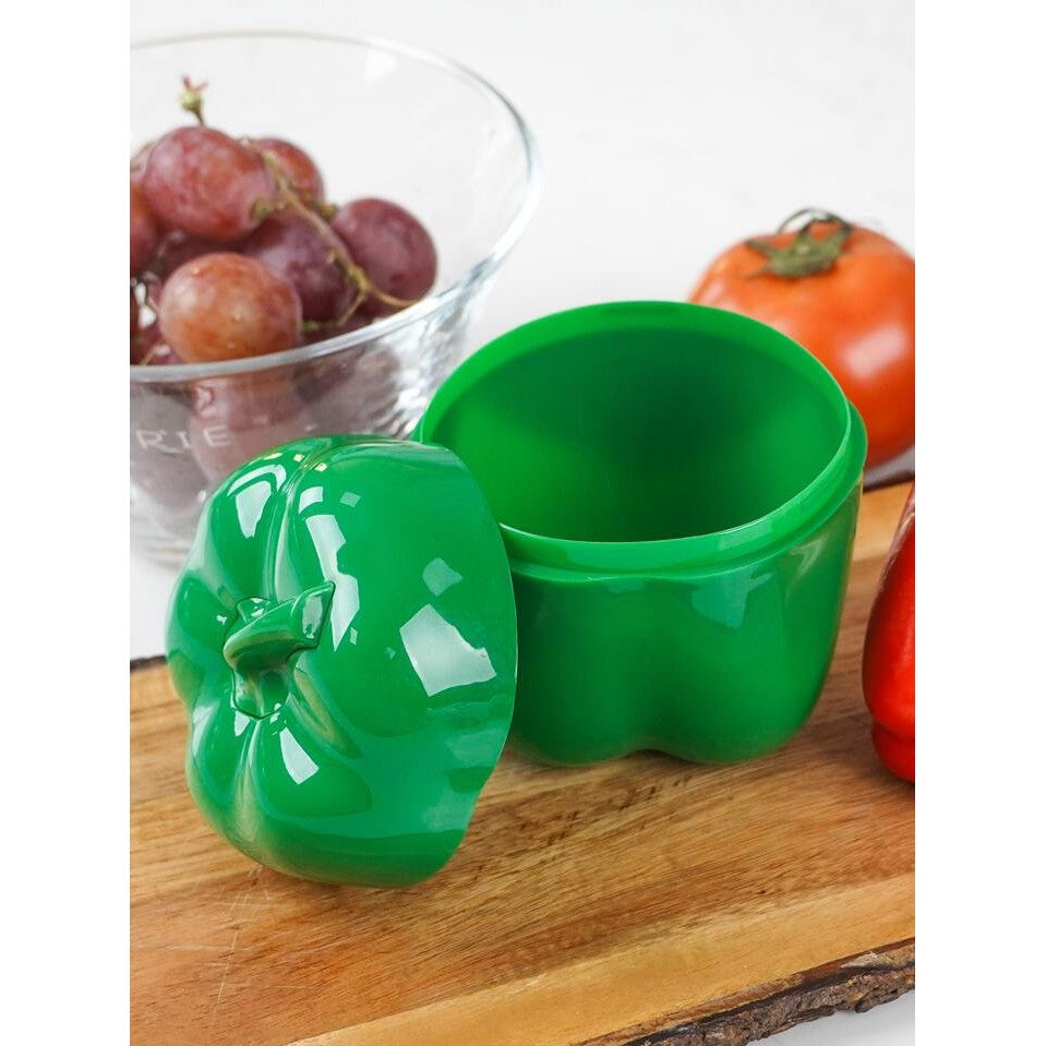 Cutie Alimentara Pentru Depozitare Si Prospetime, Model Ardei Cu Inchidere Prin Rasucire, Plastic Durabil, 350 ml, 9.8 x 9.8 x 10.7 cm, Verde