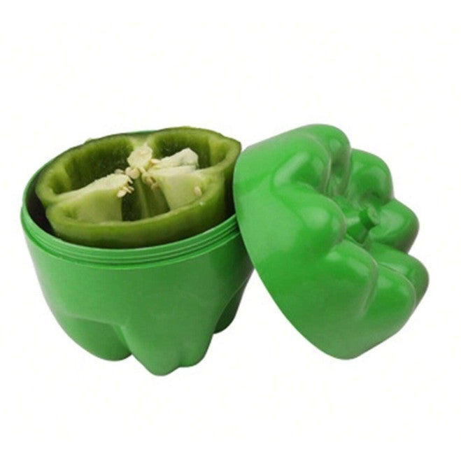 Cutie Alimentara Pentru Depozitare Si Prospetime, Model Ardei Cu Inchidere Prin Rasucire, Plastic Durabil, 350 ml, 9.8 x 9.8 x 10.7 cm, Verde