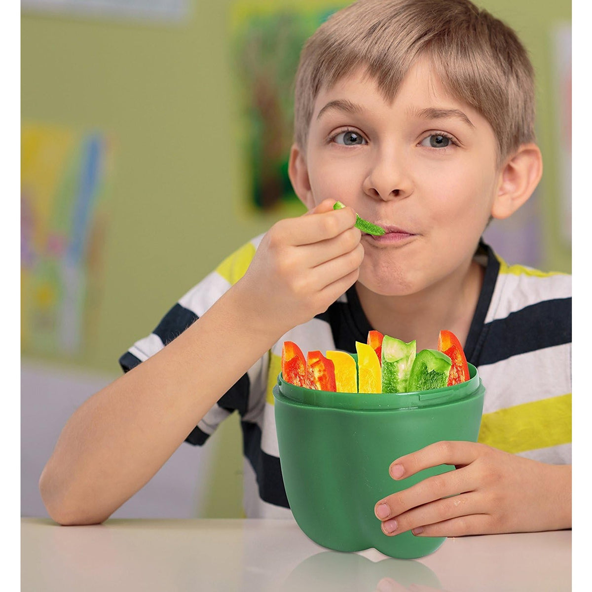 Cutie Alimentara Pentru Depozitare Si Prospetime, Model Ardei Cu Inchidere Prin Rasucire, Plastic Durabil, 350 ml, 9.8 x 9.8 x 10.7 cm, Verde