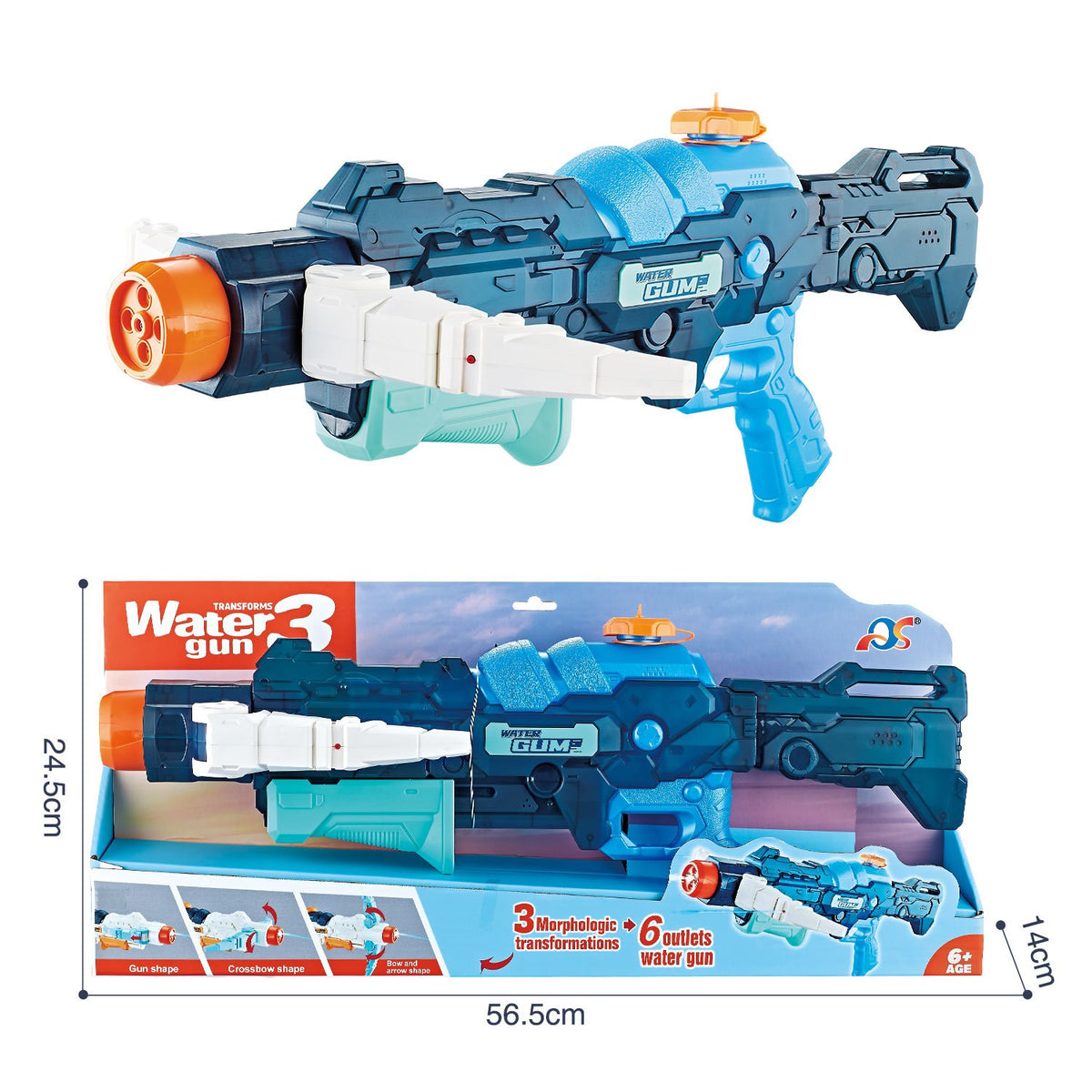 Pistol Cu Apa, Jucarie De Vara Cu 4 Moduri De Stropire Si Raza 8m, Plastic Rezistent, Rezervor 700 ml, 56 cm, Albastru, +6 Ani