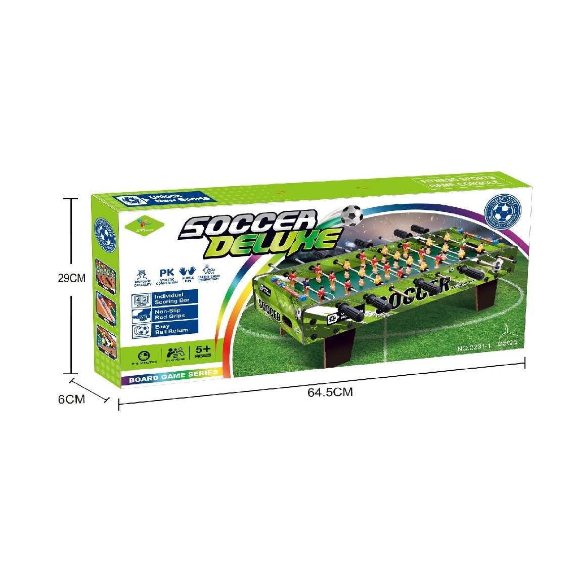 Masa de Fotbal pentru Copii si Adulti, 8 Manere Ergonomice si Tablou de Scor, Picioare Scurte Stabile, Lemn si Otel, 64 x 20 x 47 cm, Verde/Maro