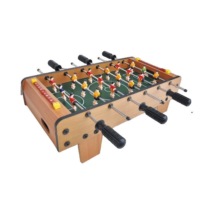 Masa de Fotbal pentru Copii si Adulti, Mini Fotbal de Masa cu 6 Manere si Tablou de Scor, Lemn si Otel, 50 x 25 x 18 cm, Maro/Verde