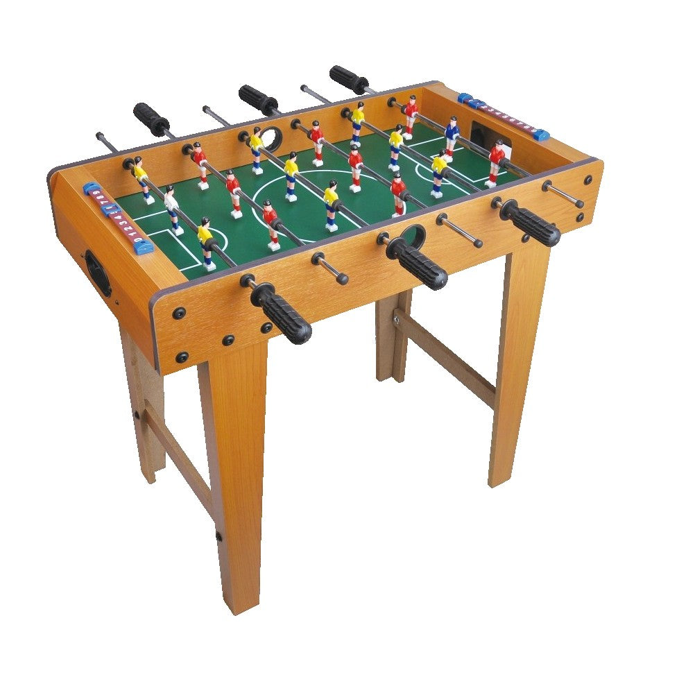 Masa de Fotbal cu Picioare, Joc de Table Soccer cu 6 Manere Ergonomice si Tabela de Scor, Lemn si Otel Inoxidabil, 69 x 62 x 36.5 cm, Maro/Verde
