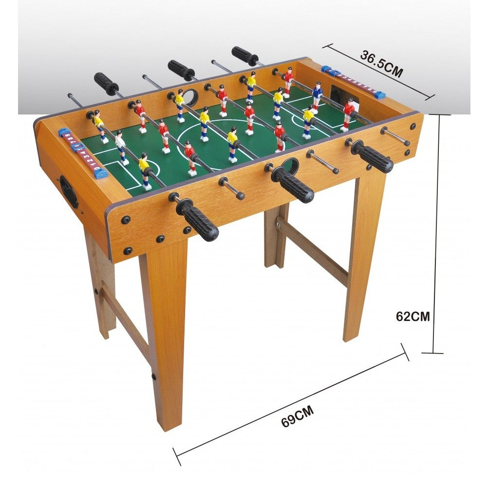 Masa de Fotbal cu Picioare, Joc de Table Soccer cu 6 Manere Ergonomice si Tabela de Scor, Lemn si Otel Inoxidabil, 69 x 62 x 36.5 cm, Maro/Verde