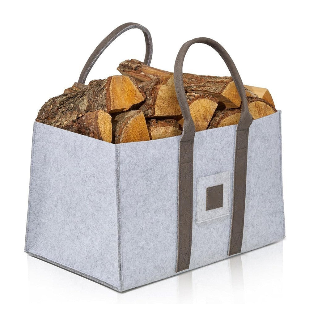 Cos Multifunctional pentru Depozitare si Rufe, Geanta Rezistenta pentru Lemne de Foc si Accesorii, Textil Durabil cu Manere, 50x34x32 cm, Gri