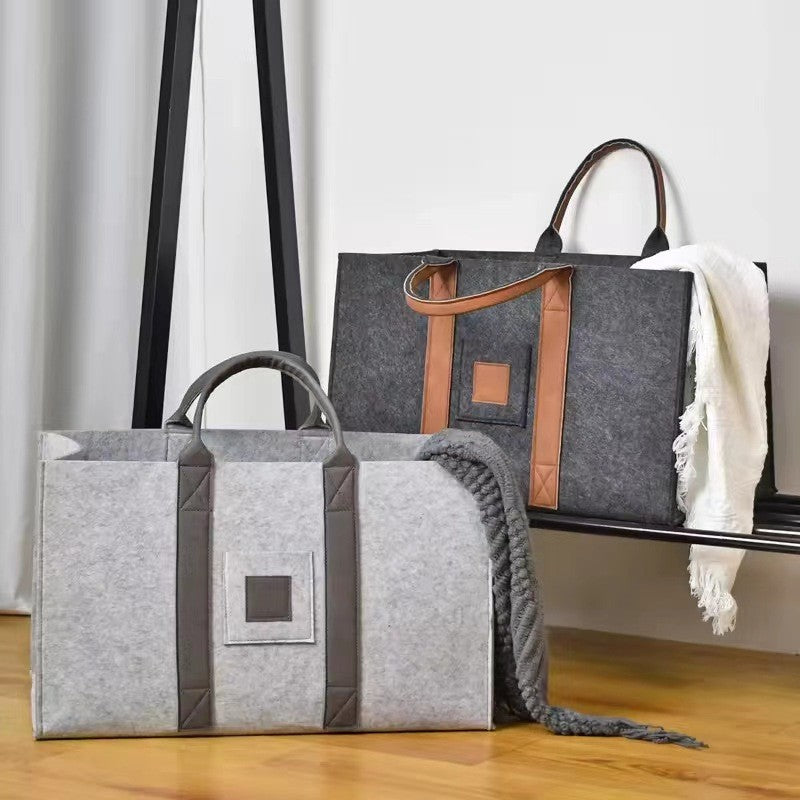 Cos Multifunctional pentru Rufe si Depozitare, Geanta pentru Lemne si Accesorii cu Manere Solide, Pasla Rezistenta, Gri Inchis, 50x34x32 cm