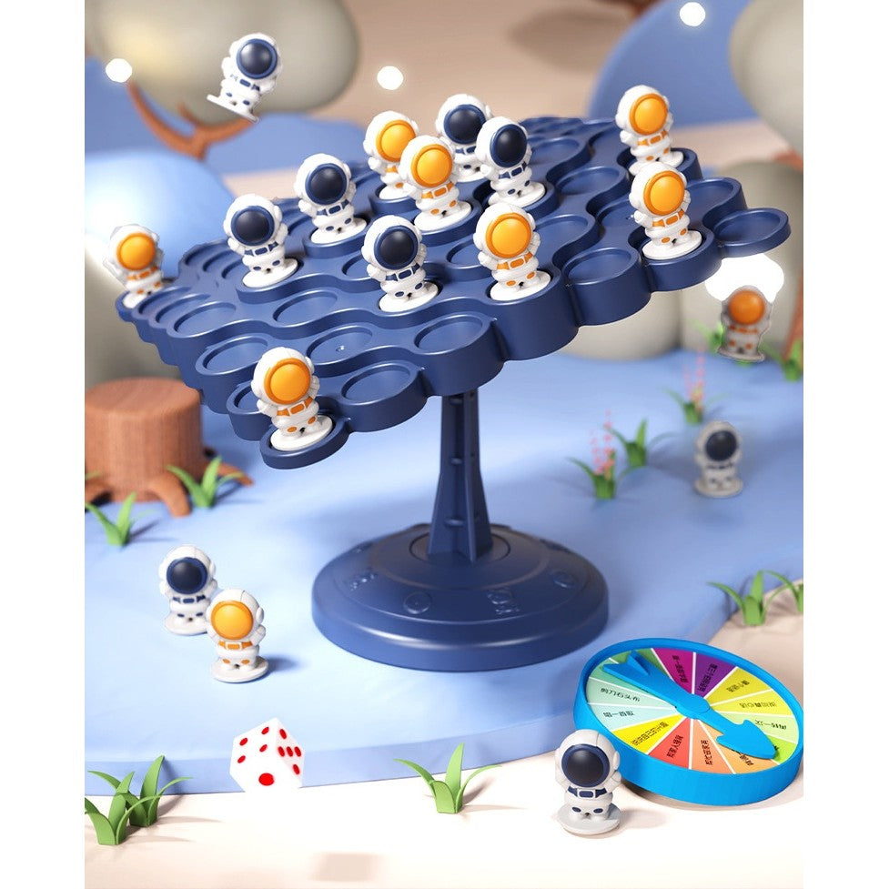 Joc Interactiv de Echilibru Astronauți, Educativ și de Dexteritate cu 50 Pioni, Roată Pedepse și Zar, Plastic, +3 Ani, 14 x 7 x 14 cm, Albastru