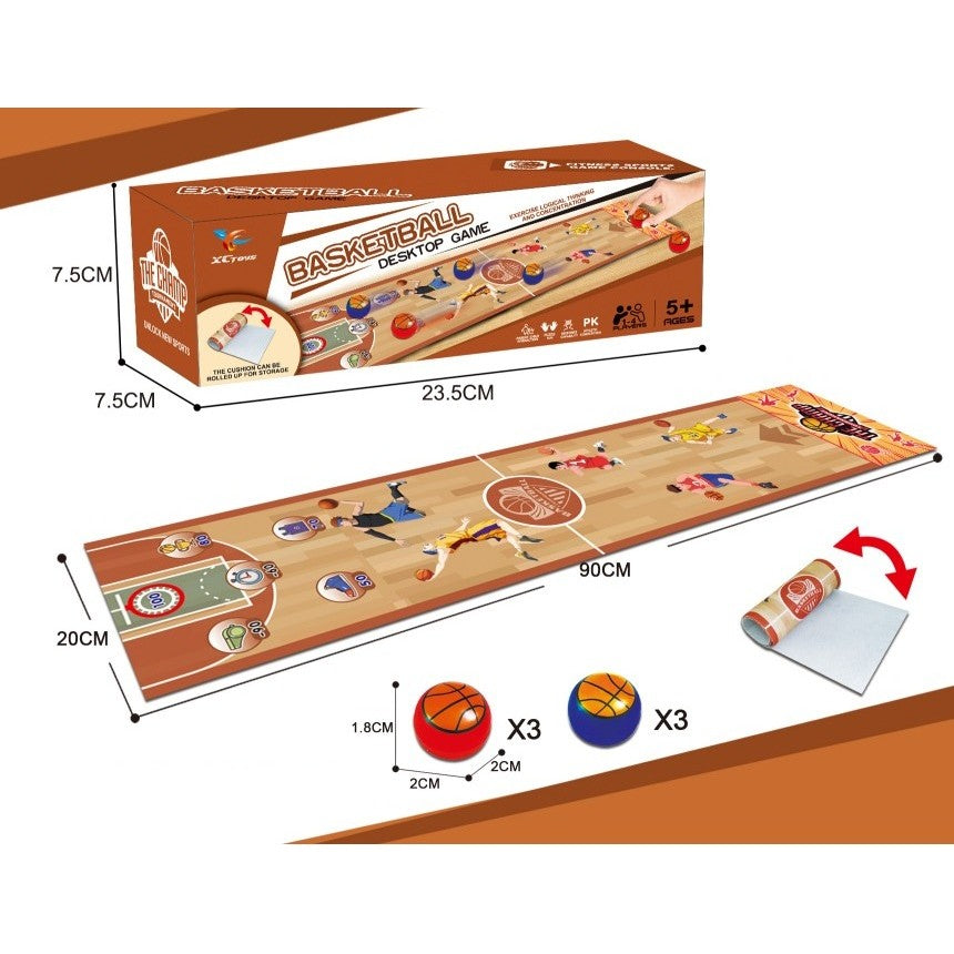 Joc Interactiv Covor de Basket pentru Copii, Joc de Masa Sportiv cu 6 Mingi Incluse, Coordonare Mana-Ochi, Plastic si Textil, 90 x 20 cm, 1-4 Jucatori, Varsta 5 Ani+, Maro