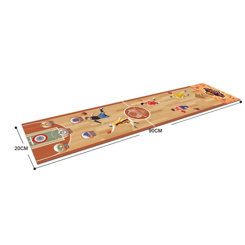 Joc Interactiv Covor de Basket pentru Copii, Joc de Masa Sportiv cu 6 Mingi Incluse, Coordonare Mana-Ochi, Plastic si Textil, 90 x 20 cm, 1-4 Jucatori, Varsta 5 Ani+, Maro