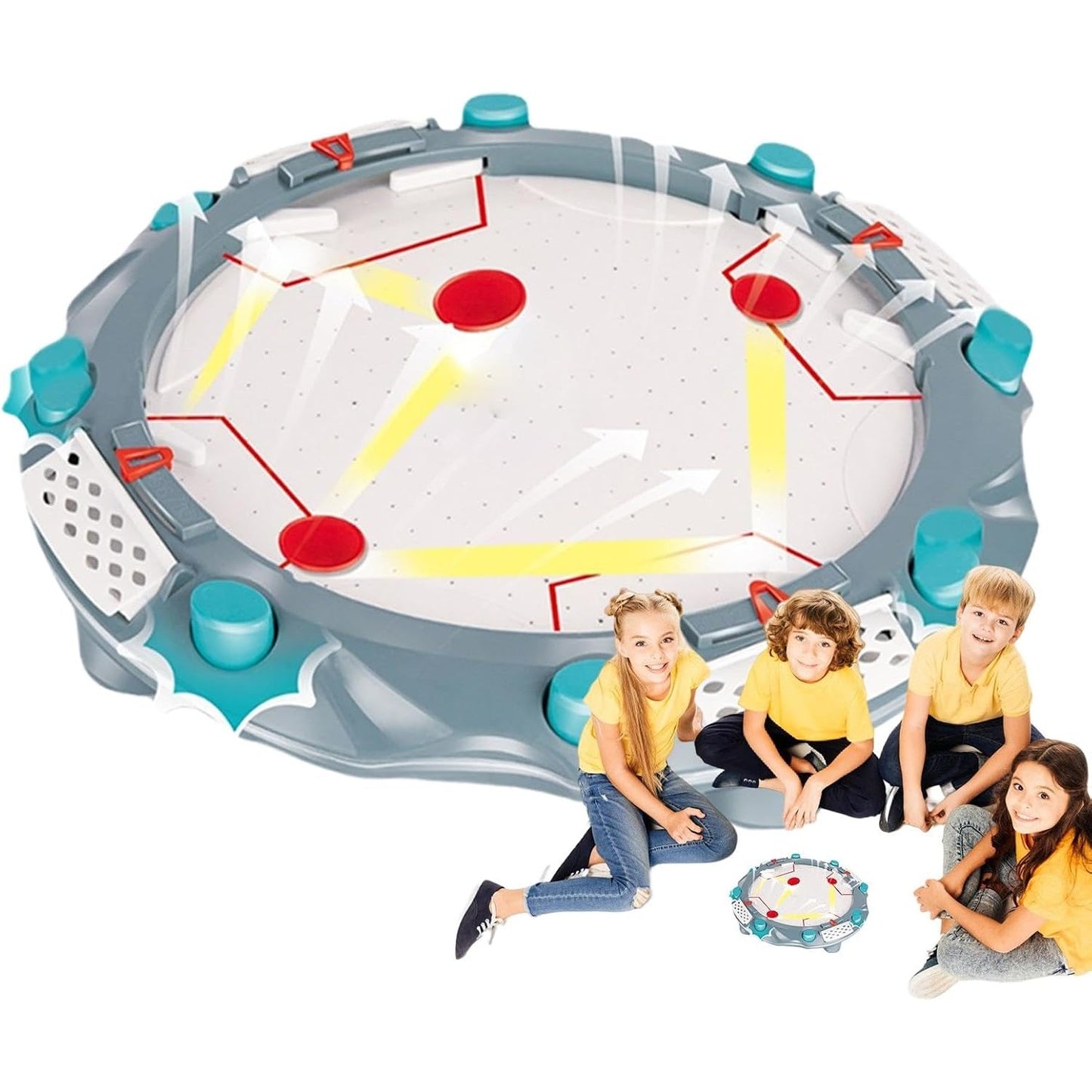 Masa Air Hockey Compacta, Joc Interactiv cu Flux de Aer si Tabela Scor, Material ABS, Gri, 35.5 x 35.5 x 7.8 cm