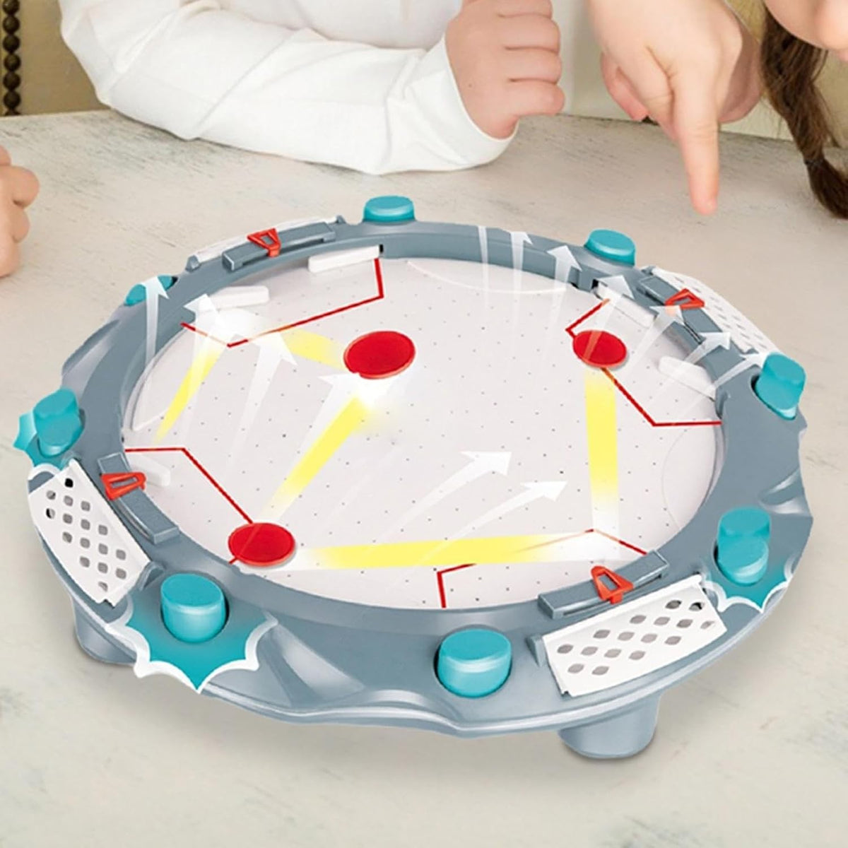 Masa Air Hockey Compacta, Joc Interactiv cu Flux de Aer si Tabela Scor, Material ABS, Gri, 35.5 x 35.5 x 7.8 cm