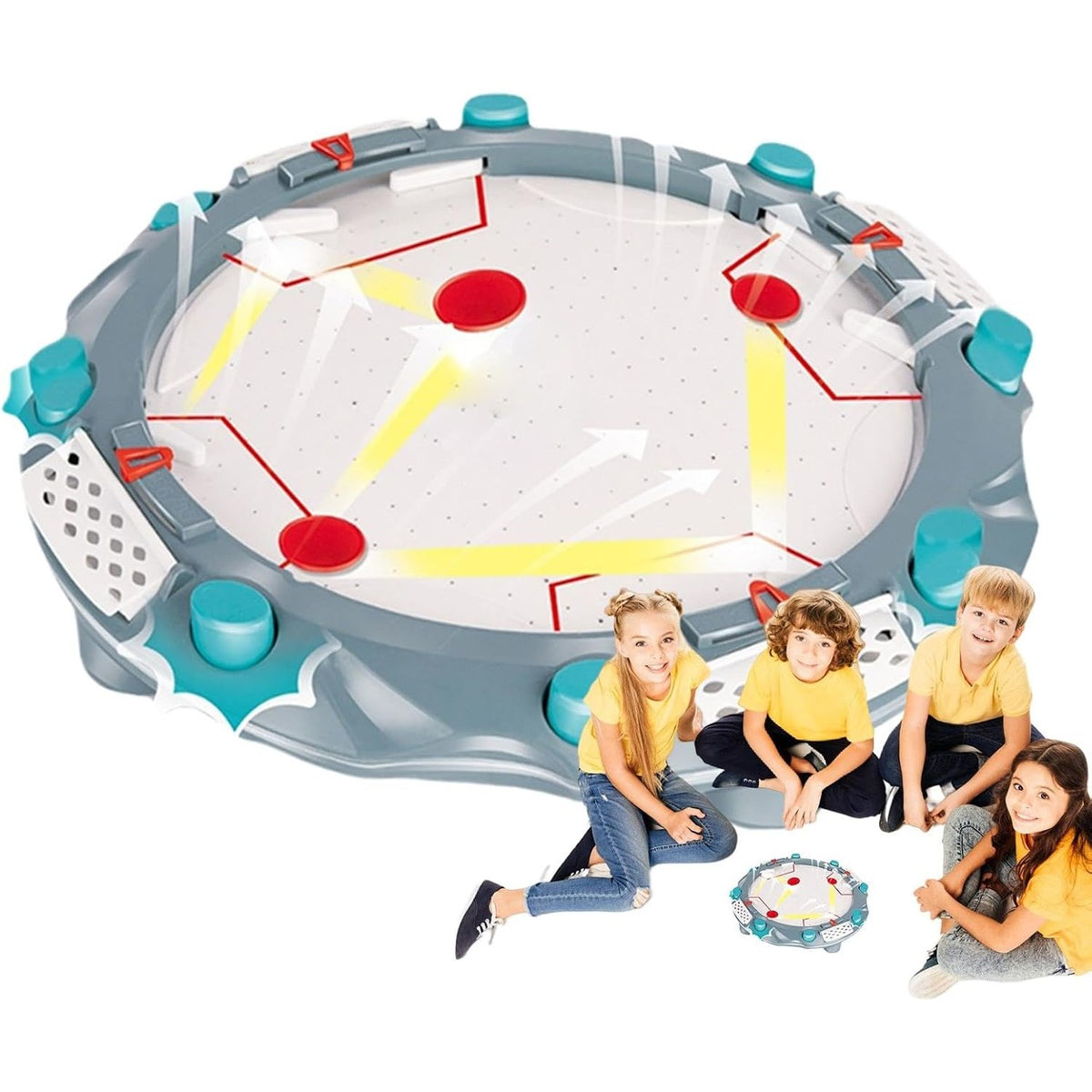 Masa Air Hockey Compacta, Joc Interactiv cu Flux de Aer si Tabela Scor, Material ABS, Gri, 35.5 x 35.5 x 7.8 cm